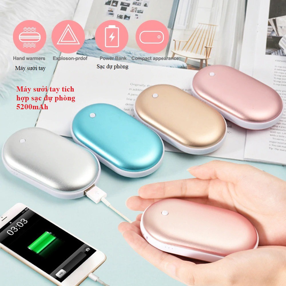 Máy Sưởi Tay Kiêm Sạc Dự Phòng 5200mAh Cho Mùa Đông 3 Chế Độ Ấm