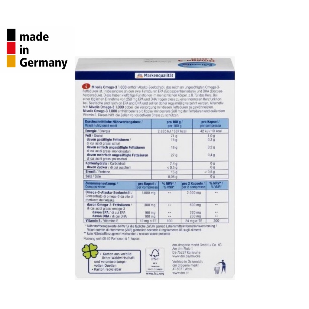 Dầu cá Omega 3 Mivolis - nội địa Đức - 60 viên