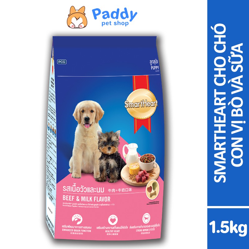 [1.5kg] Hạt SmartHeart Puppy Cho Chó Con Vị Bò &amp; Sữa