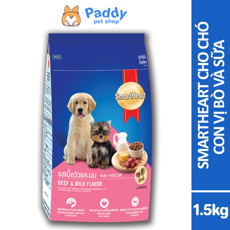 [1.5kg] Hạt SmartHeart Puppy Cho Chó Con Vị Bò & Sữa