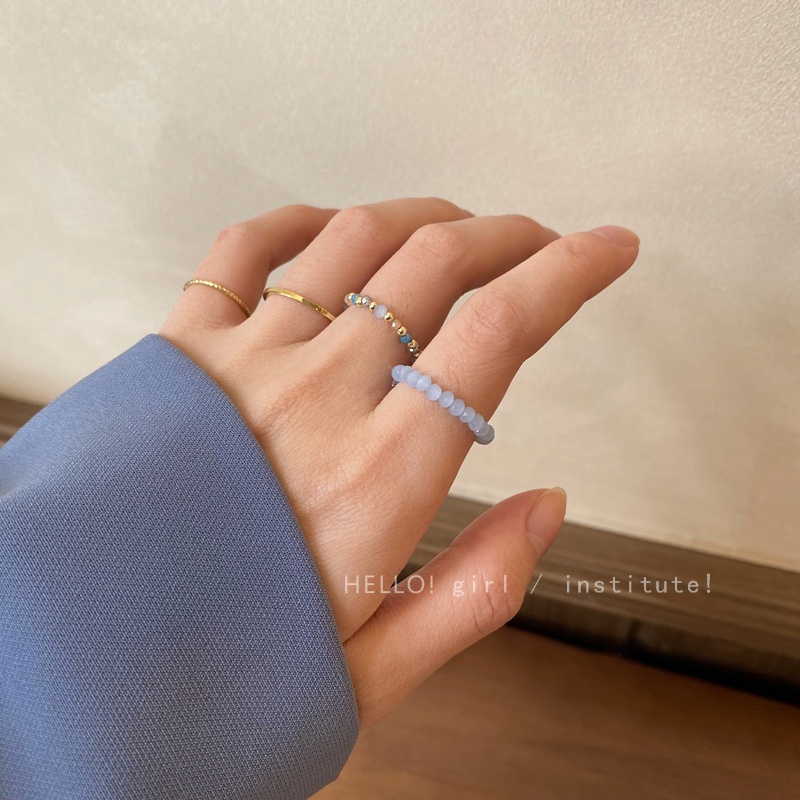 Set 4 nhẫn nữ AY bằng hợp kim mạ vàng/ dạng chuỗi hạt xinh xắn