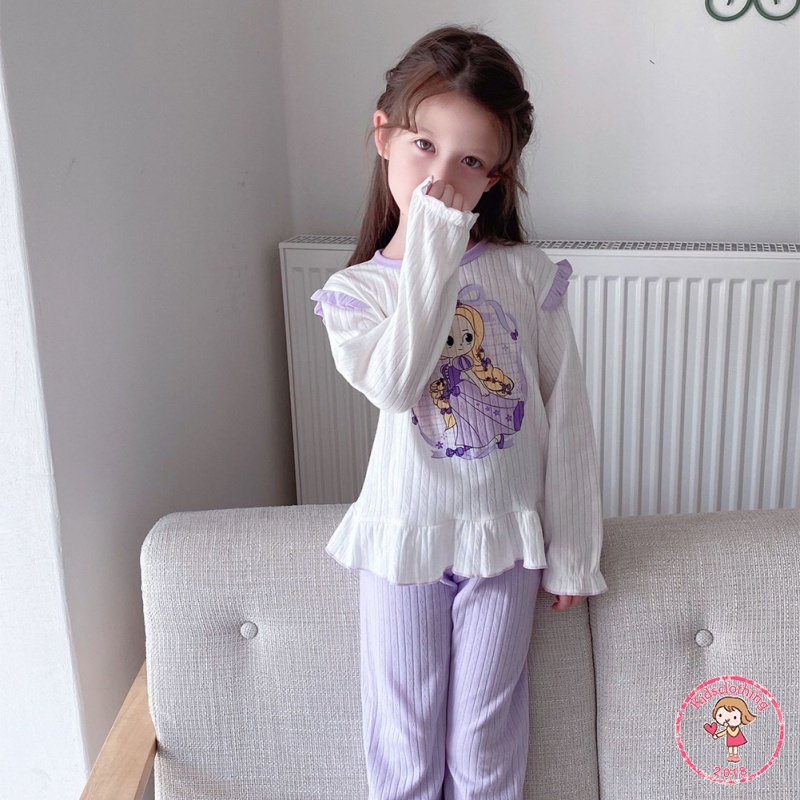 Bộ Đồ Ngủ Pijama In Họa Tiết Hoạt Hình Kiểu Hàn Quốc Xinh Xắn Cho Bé Gái