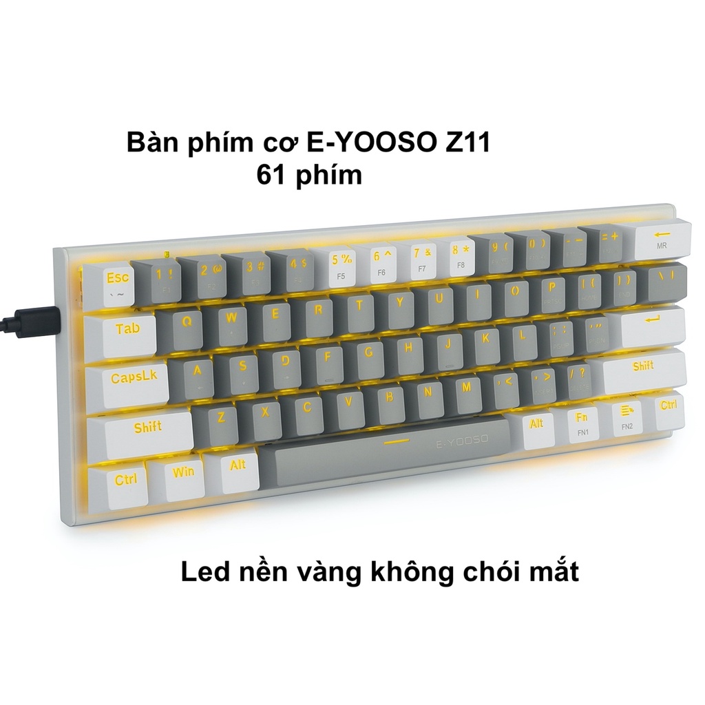 Bàn phím cơ E-YOOSO Z11 60% Mini 61 phím có HOTSWAP, dây cáp type C tháo rời được, nhỏ gọn dễ dàng bỏ vào balo