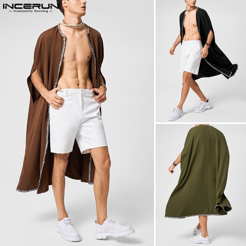 Incerun Áo Choàng Poncho Dài Dáng Rộng Cổ Điển Cho Nam