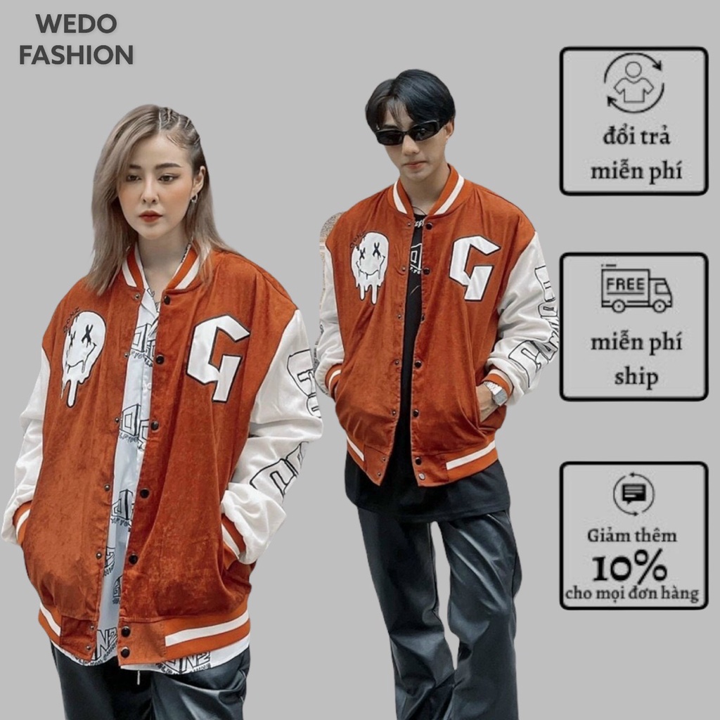 Áo khoác Bomber Unisex nam nữ, áo Khoác vải nhung Basic GONZO phong cách streetwear cá Tính WEDO