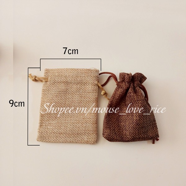 Túi vải bố size nhỏ 7x9 có dây rút màu sắc đẹp làm quà tặng trang trí nhà cửa - molori