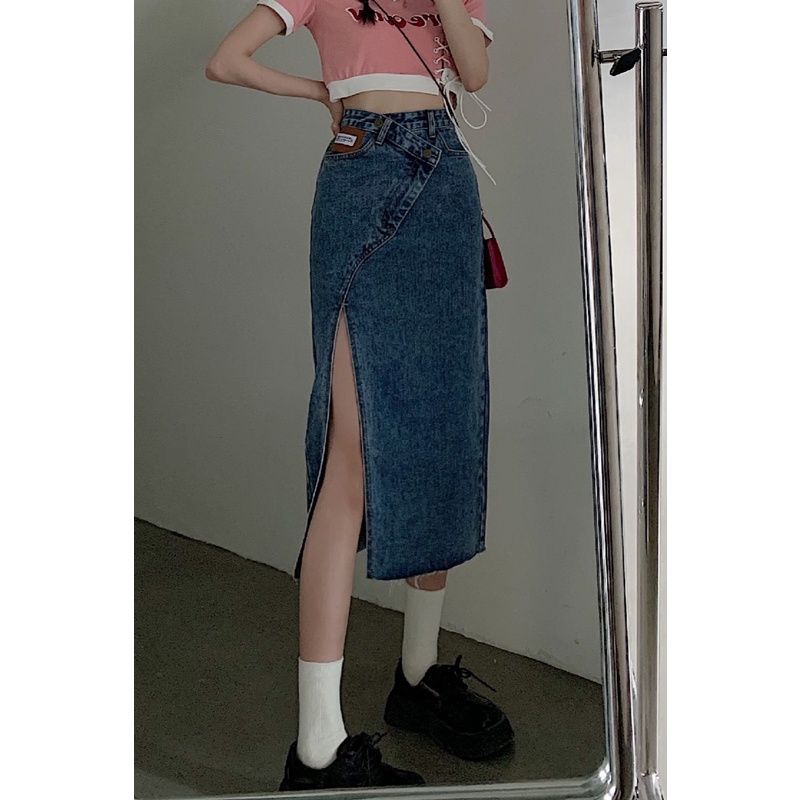 Chân váy jean IELGY lưng cao dáng mỏng sành điệu thời trang mùa hè 2022 mới dành cho nữ