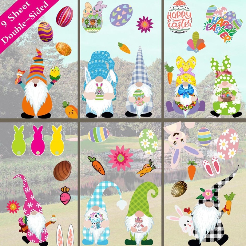 Set 9 Miếng Dán Cửa Sổ Trang Trí Hình Thỏ Phục Sinh