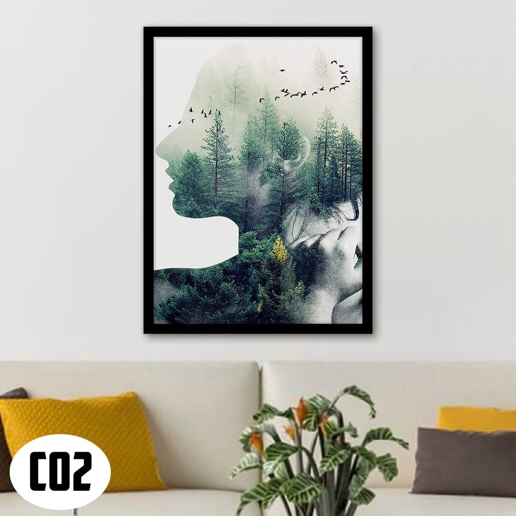 Tranh Treo Tường Có Khung (30cm x 40cm x 1bức, dày 2cm) Cô Gái Phong Cách Tối Giản Hiện Đại (Mã C02). Tranh Trang Trí