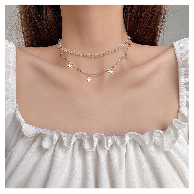 ❤zheting❤Vòng cổ Thép Titan Mặt Ngôi Sao Đính Đá Thời Trang Cho Nữ