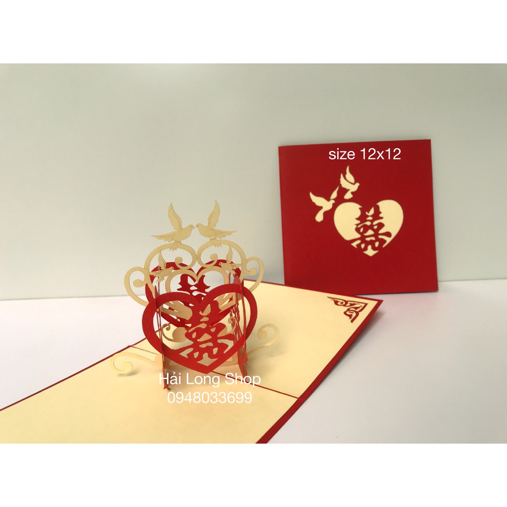 Đám Cưới 11 - Chữ Hỷ chim bồ câu  - Wedding - Thiệp 3D