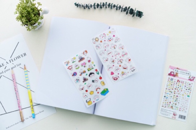 Bộ sticker 6 tấm thỏ dễ thương