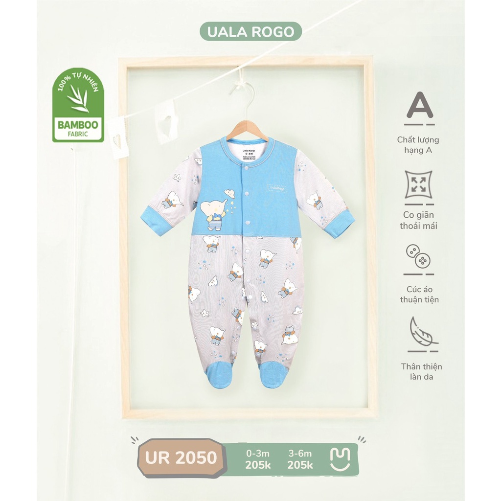 Bộ Bodysuit chùm chân UalaRogo cho bé sơ sinh 0-6 tháng vải sợi tre co giãn mềm mát