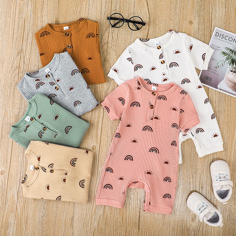 Body Hoa Tay Ngắn Cho Bé Gái Bé Trai Sơ Sinh 0-24 Tháng,Bodysuit Liền Thân Mùa Hè Áo Liền Quần Cho Bé trẻ em
