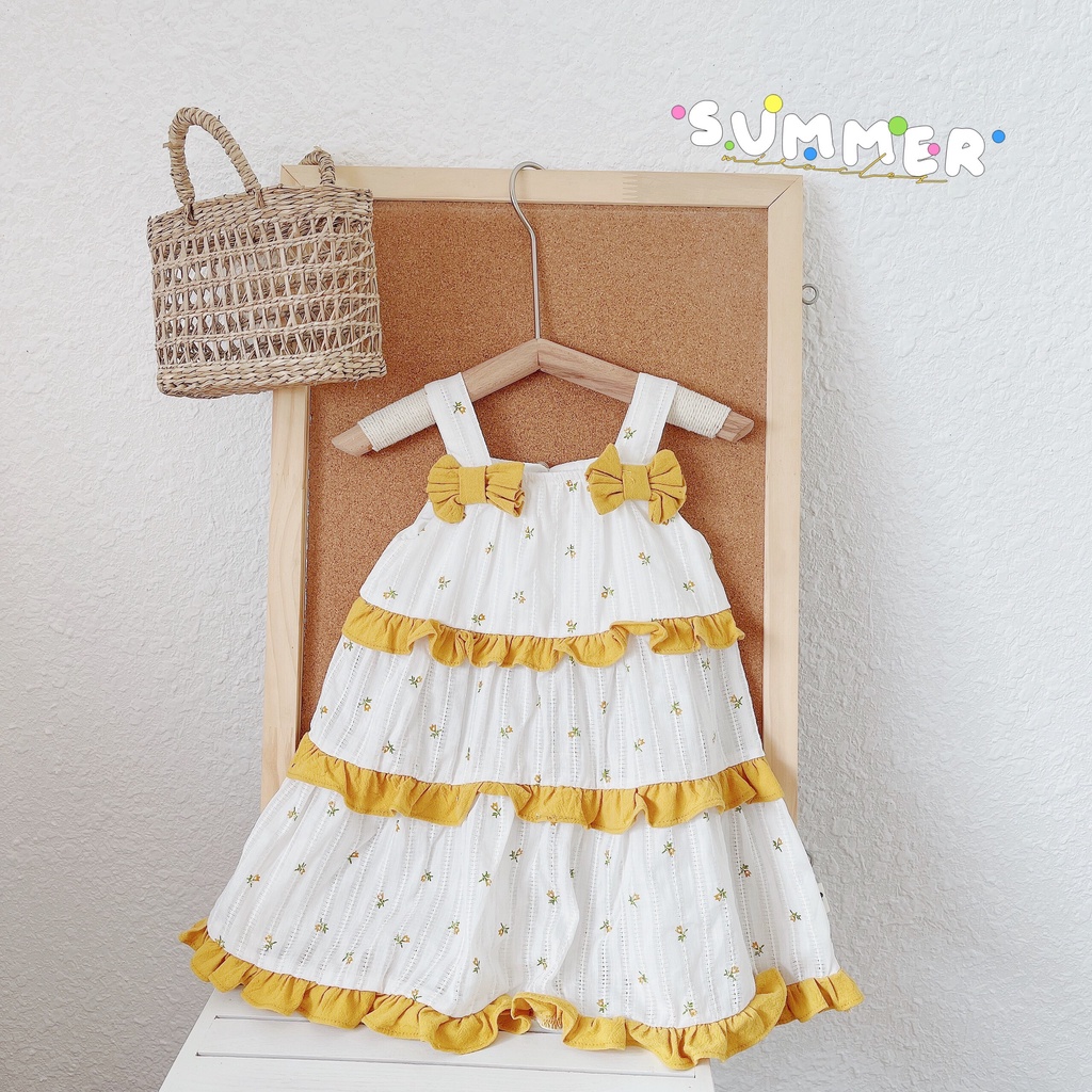 Váy hè 2 dây phối viền bèo 3 tầng cho bé gái 1-6 tuổi ( Mã 082)