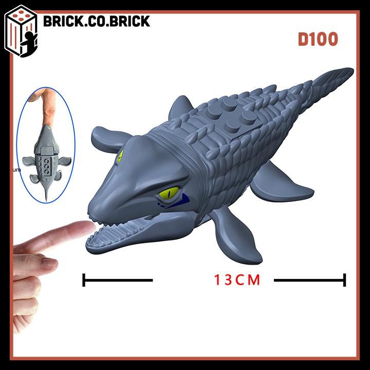 Đồ chơi Lắp ráp Khủng Long Nước Tiền sử có Lò xo Có thể Gập miệng Cẳn ngón tay Jurassic World D100 D101
