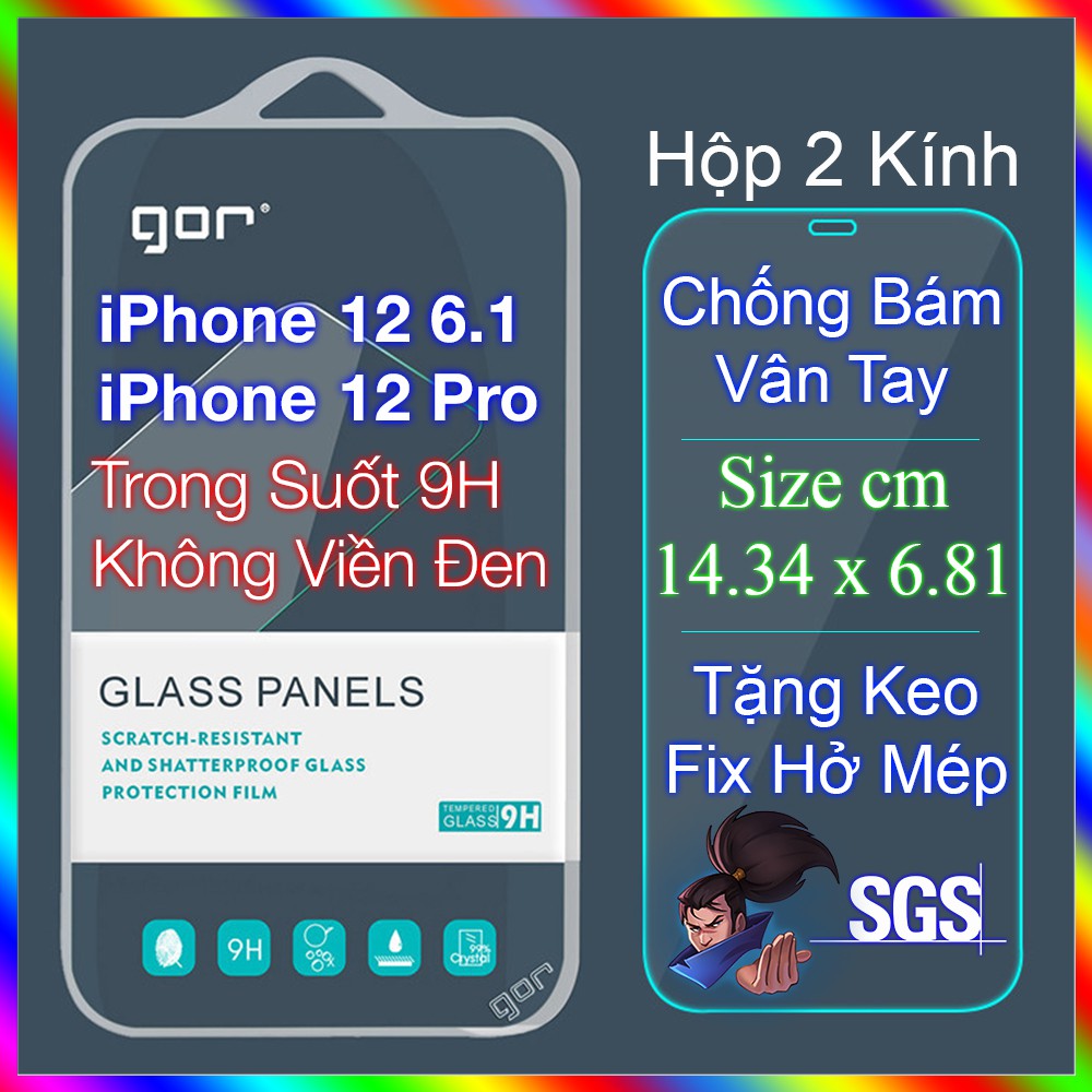 Cường Lực iPhone 12 / 12 Pro Gor Chống Bám Vân Tay Trong Suốt 9H Không Viền Đen