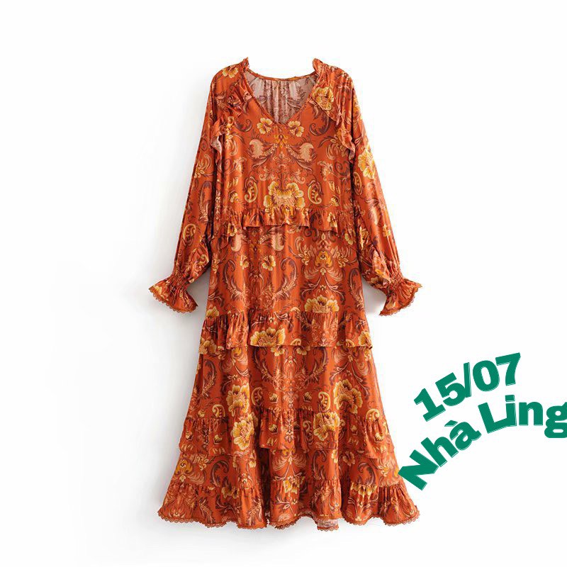 Đầm maxi suông cam nâu