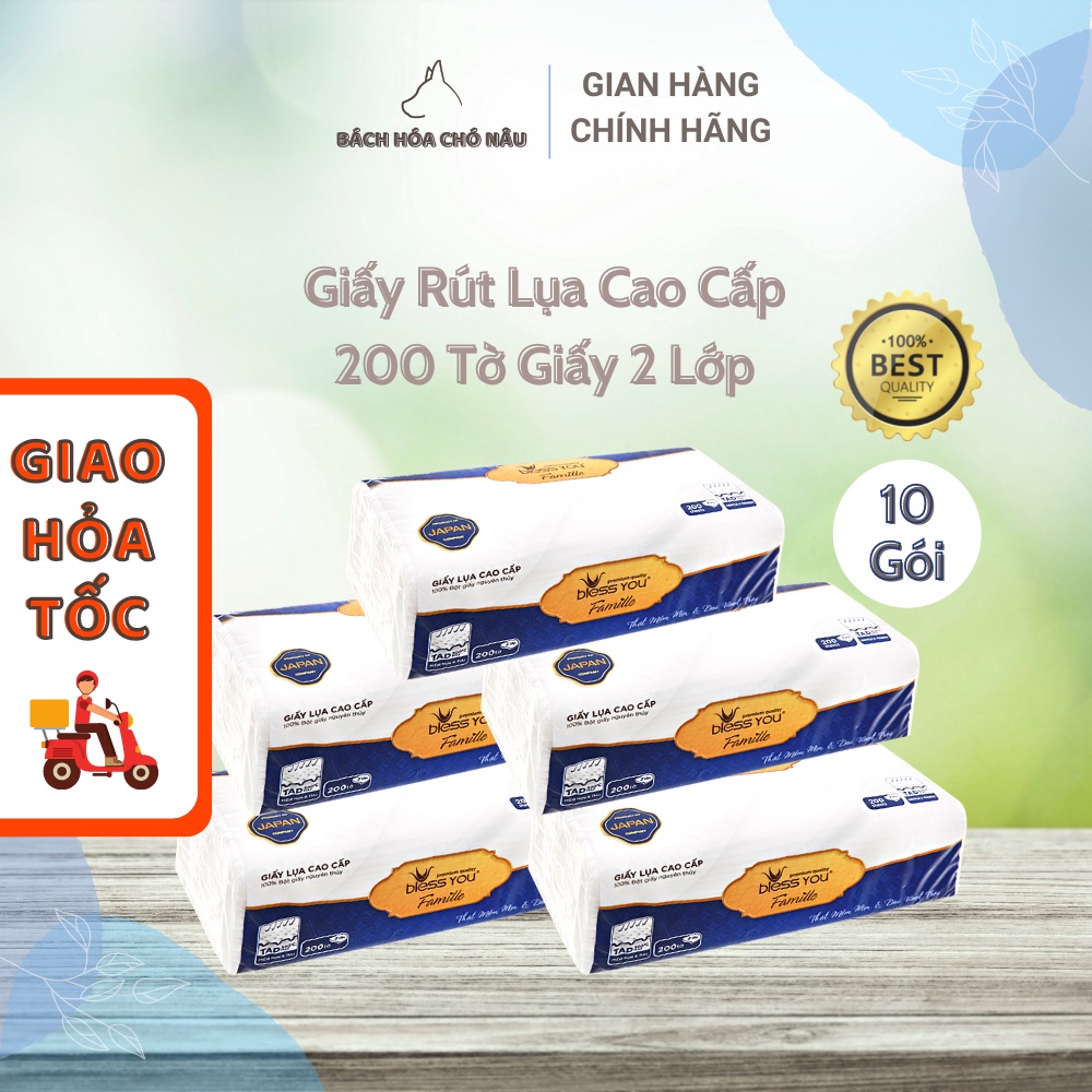 COMBO 10 Giấy Rút Lụa Nhật Bản Bless You Famille 200 Tờ Giấy 2 Lớp Cao Cấp [ Hàng Mới Chính Hãng]