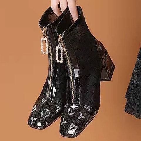 Giày Bốt Lưới Mũi Vuông Đính Đá Thoáng Khí Phong Cách Hàn Quốc Thời Trang Mới 2023