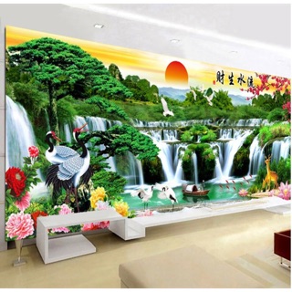Tranh thêu phong cảnh khổ lớn tài lộc đổ về kt 237x97cm