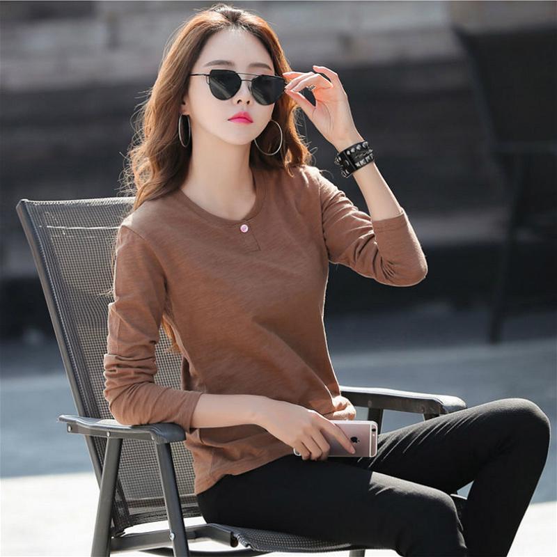 Áo Thun Nữ Dài Tay Cổ Tròn Dáng Rộng Màu Trơn Mới