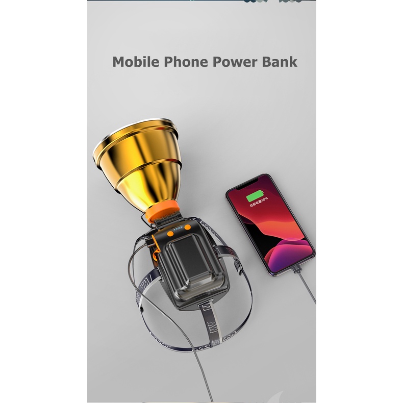 Đèn pin đội đầu SMILING SHARK K199 bóng LED ánh sáng trắng/vàng/xanh lam sạc điện chống nước IPX6