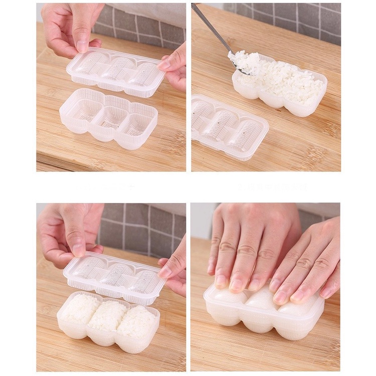 Khuôn Làm Sushi 3 Ngăn Tiện Lợi, Khuôn Làm Cơm Nắm, Kimbap