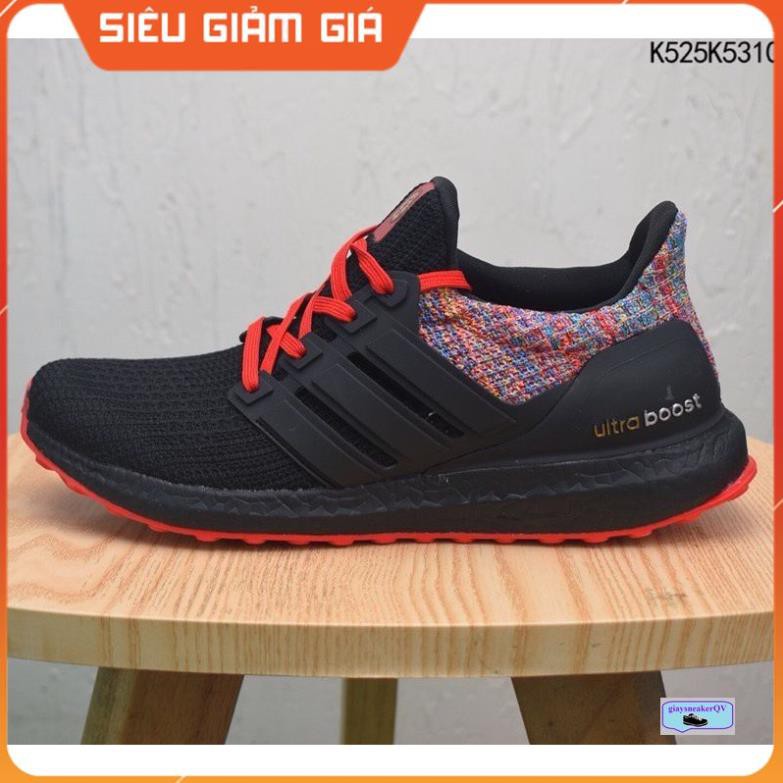 Giày Thể Thao Sneakers ULTRA BOOST 4.0 multi colors Black đen gót thổ cẩm cực đẹp cho cả nam và nữ