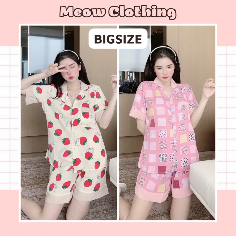 Đồ Bộ Bigsize 45-65kg Pijama Tay Ngắn Quần Đùi Lụa Mango - Meow Clothing