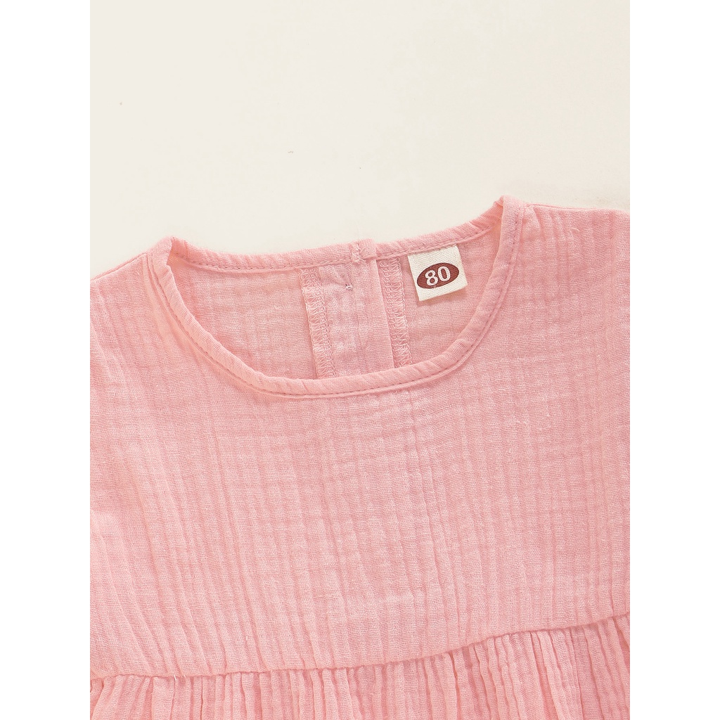 Bộ đồ 2 mảnh MIKRDOO gồm áo tay cộc màu hồng và quần hoa chất liệu vải cotton dành cho bé gái