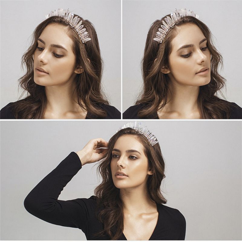 Vương Miện Cài Tóc Bằng Pha Lê Trong Suốt Cho Cô Dâu