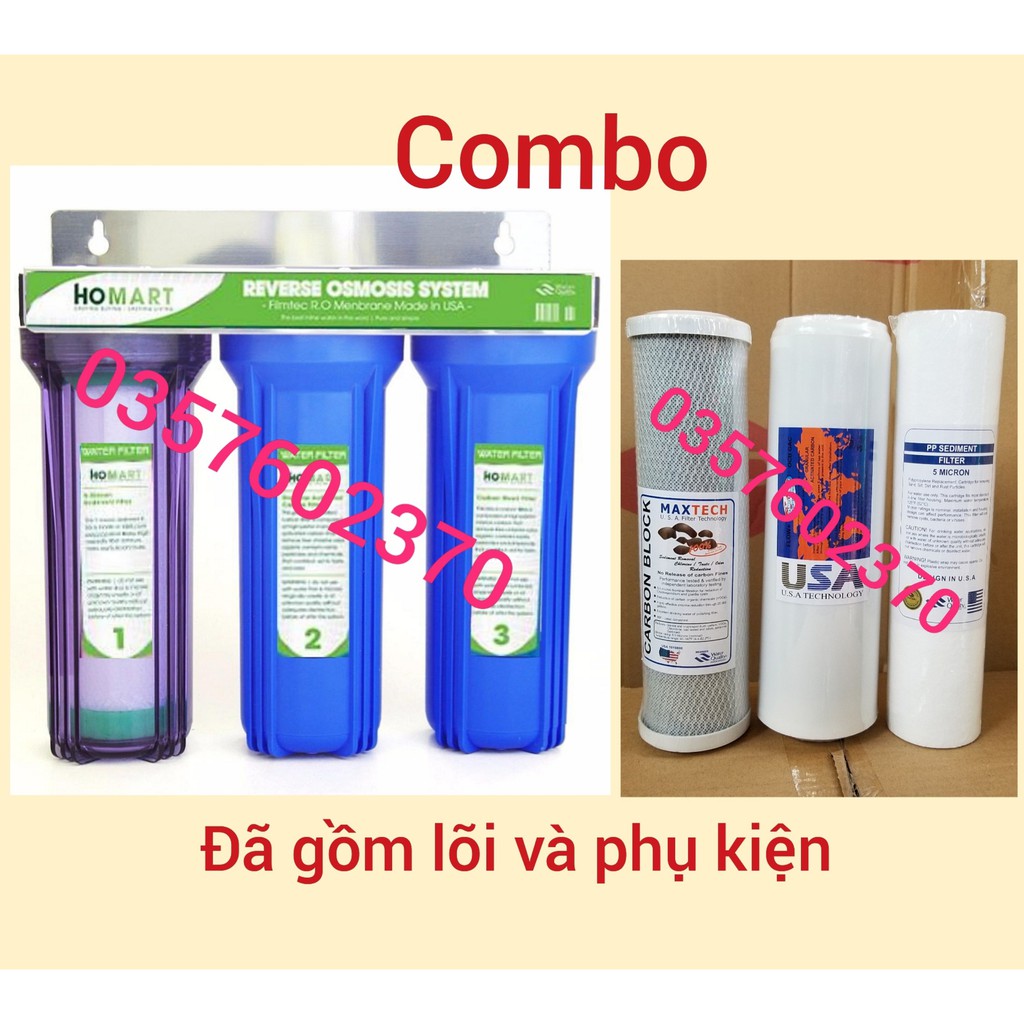 COMBO Bộ lọc nước sinh hoạt 3 cấp 30C3  và Bộ 3 lõi lọc nước số 1 2 3  10INCH