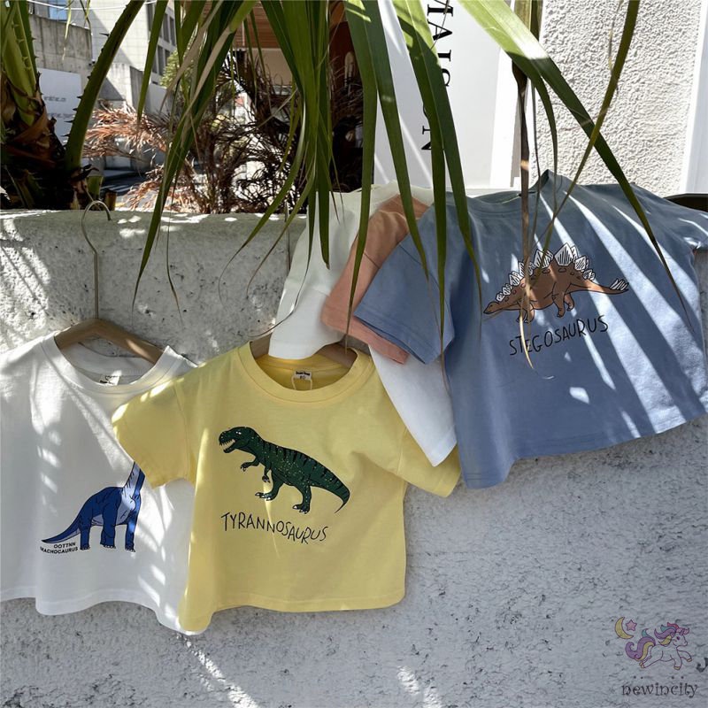 Áo Thun Tay Ngắn In Hoạt Hình Khủng Long Kiểu Hàn Quốc Thời Trang Mùa Hè Cho Bé Trai