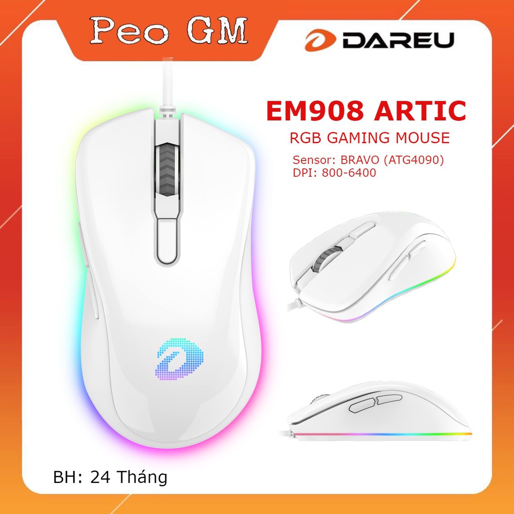 Chuột Gaming DAREU EM908 ARTIC (LED RGB, BRAVO sensor)