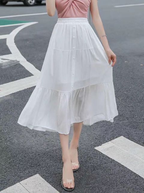 Chân váy xòe dài chất lụa tơ đẹp | BigBuy360 - bigbuy360.vn