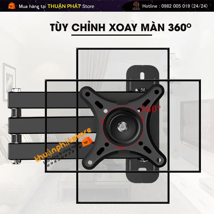 GIÁ TREO MÀN HÌNH MÁY TÍNH GẮN TƯỜNG 17 - 32 INCH XOAY 360 ĐỘ S-100