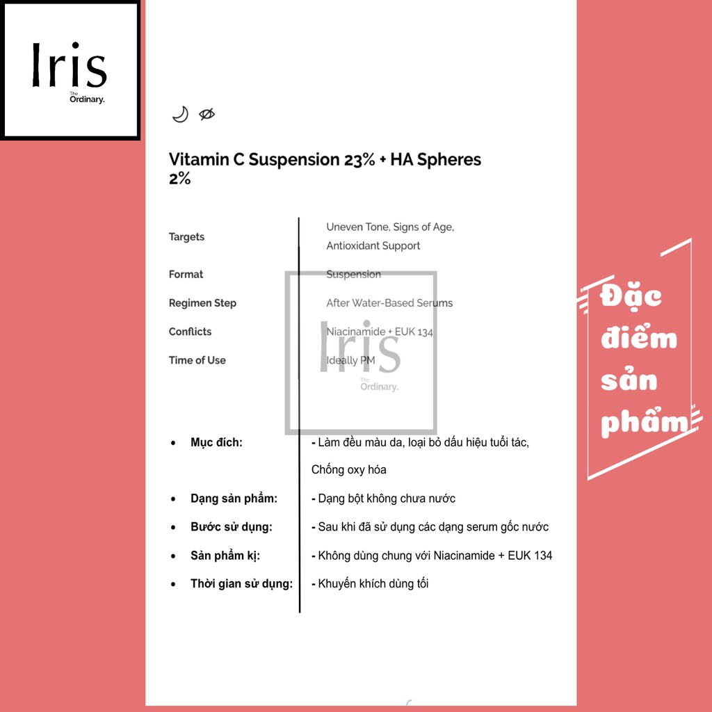 Kem dưỡng sáng da Vitamin C Suspension 23% + HA Spheres 2%, Vitamin C Suspension 30% in Silicone (30ml) - The Ordinary.