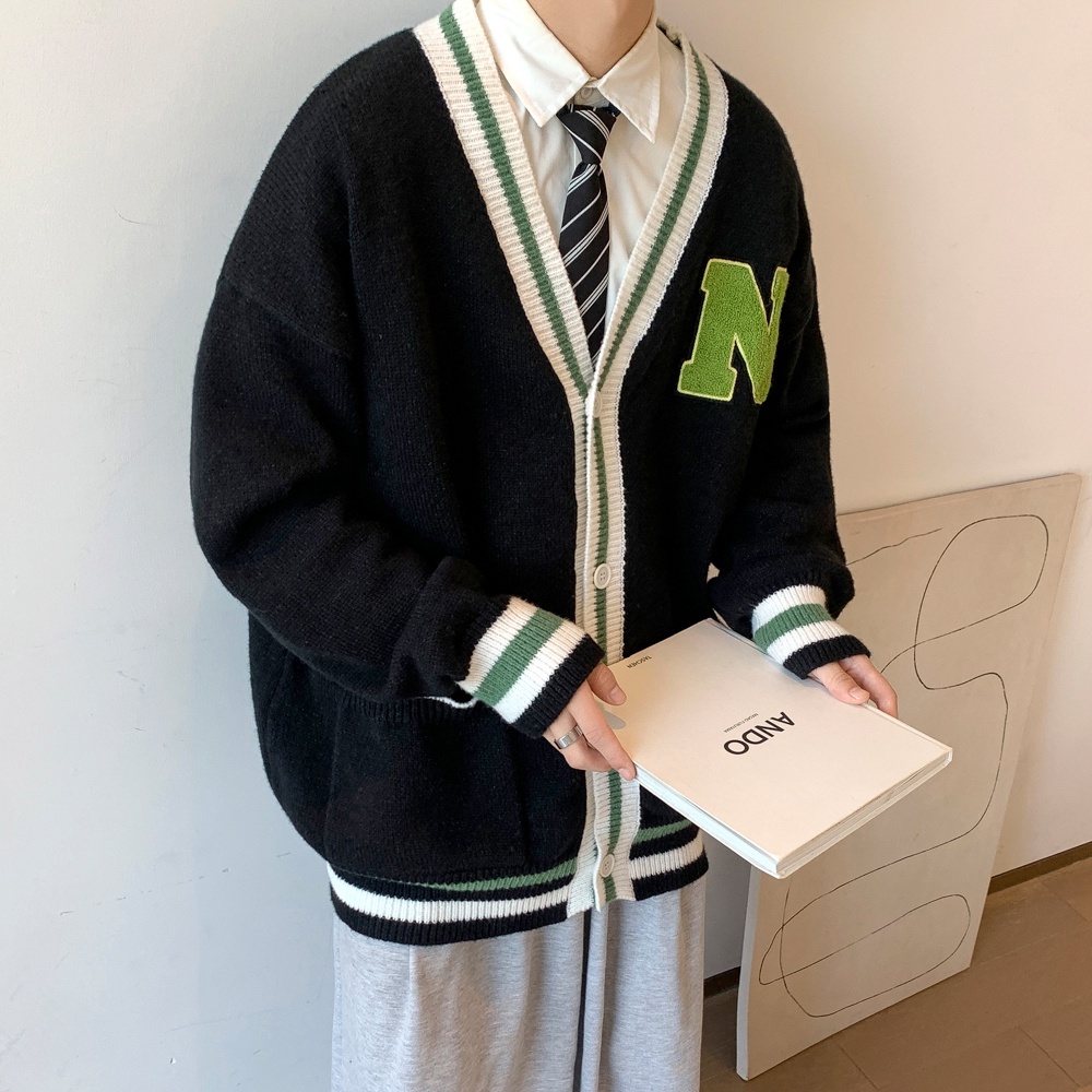 Áo khoác cardigan dệt kim tay dài dáng rộng phong cách thời trang đường phố xuân thu cho nam