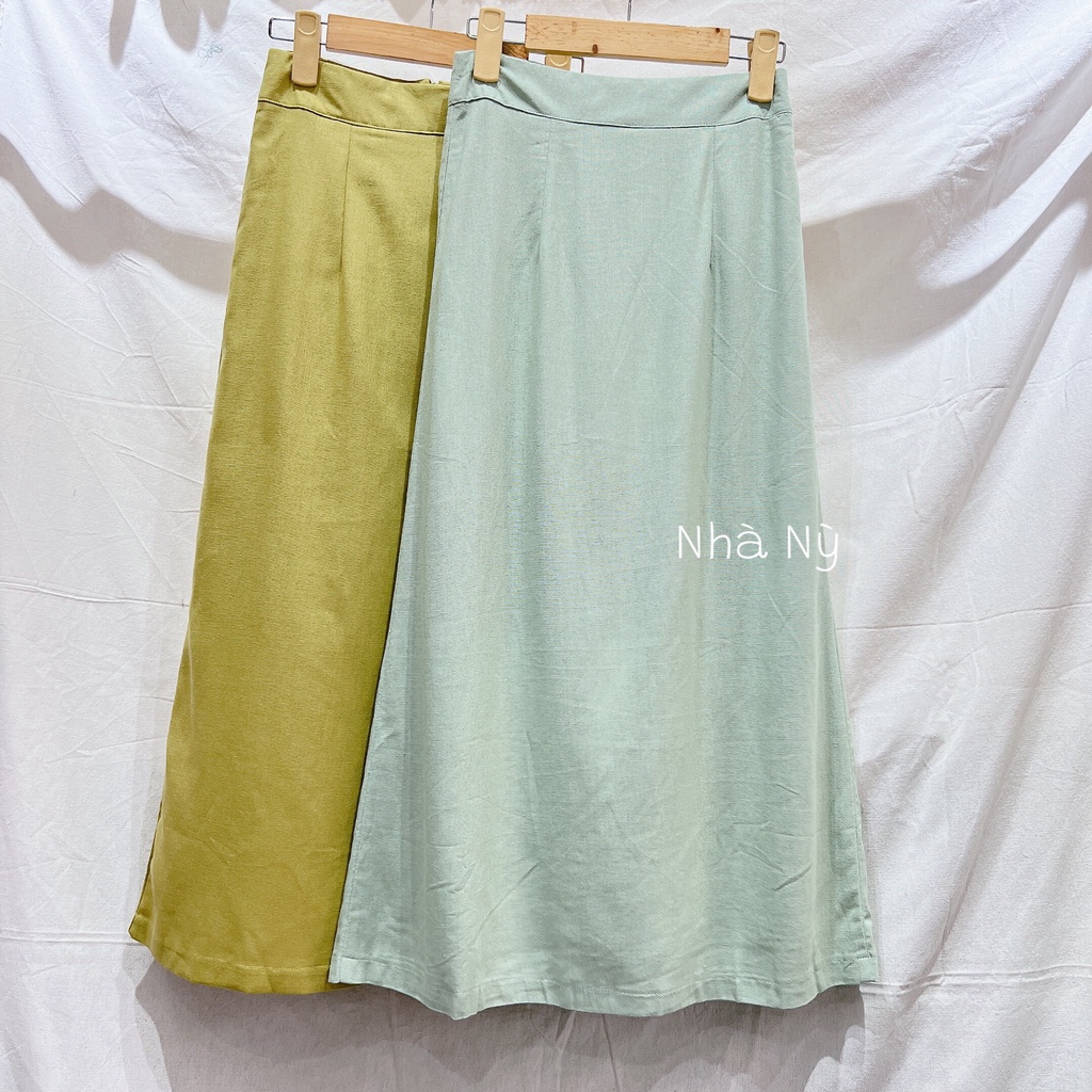 LOVI SHOP- Chân váy midi suông dài xẻ sau chất linen Kochi Skirt