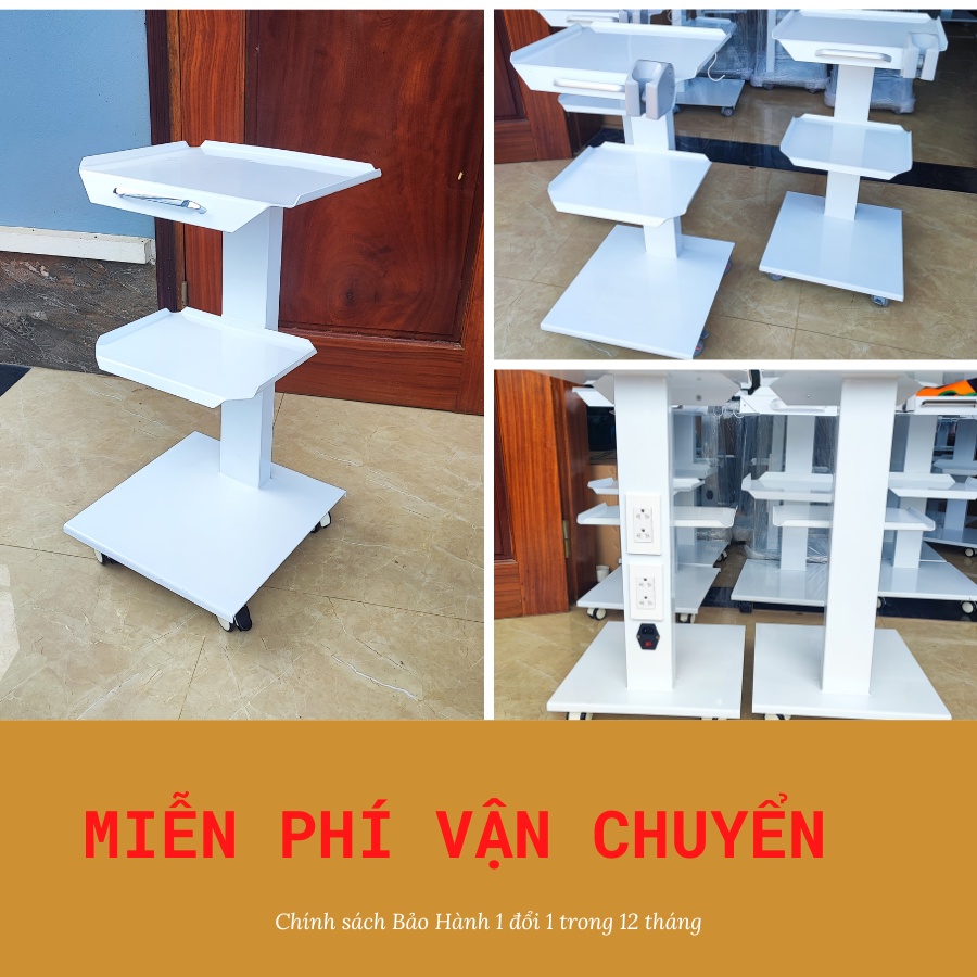 Xe đẩy nha khoa ba tầng có lỗ điện - bảo hành 1 đổi 1