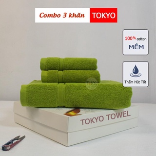 Combo 3 khăn tokyo towel 30x50, 60x120 màu xanh bộ đội