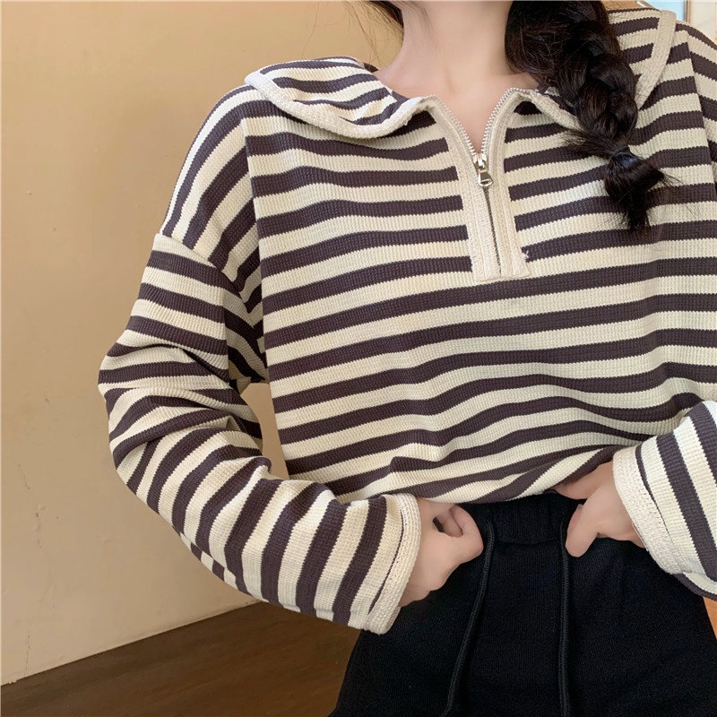 Áo tay dài có khóa kéo thời trang Hàn Quốc mới dành cho nữ