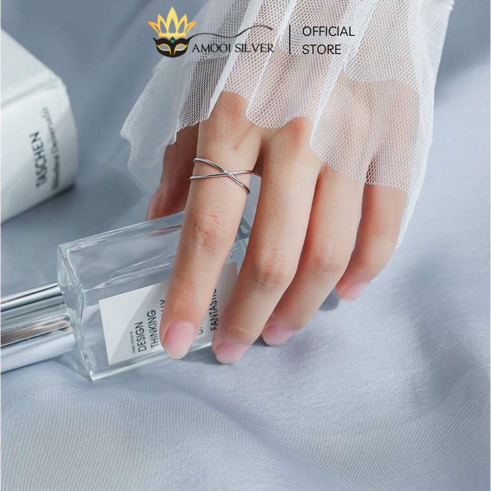 Nhẫn Bạc S925 Freesize Dáng Hở Mẫu Chéo Quả Cầu Chữ X - Amooi Silver AN65