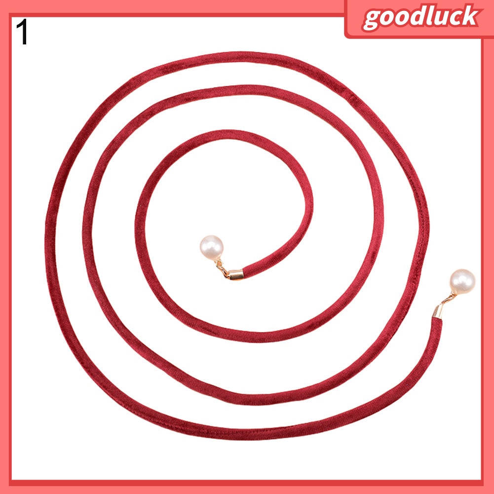 Thắt lưng bản nhỏ đính ngọc trai giả màu trơn