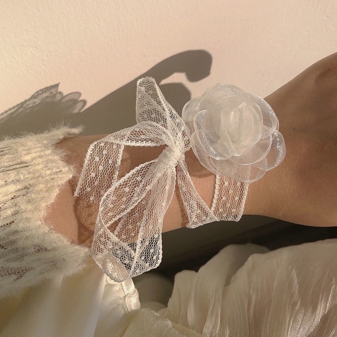 Vòng Cổ choker Ren Hoa Trà Trắng Siêu Cổ Tích Cho Nữ