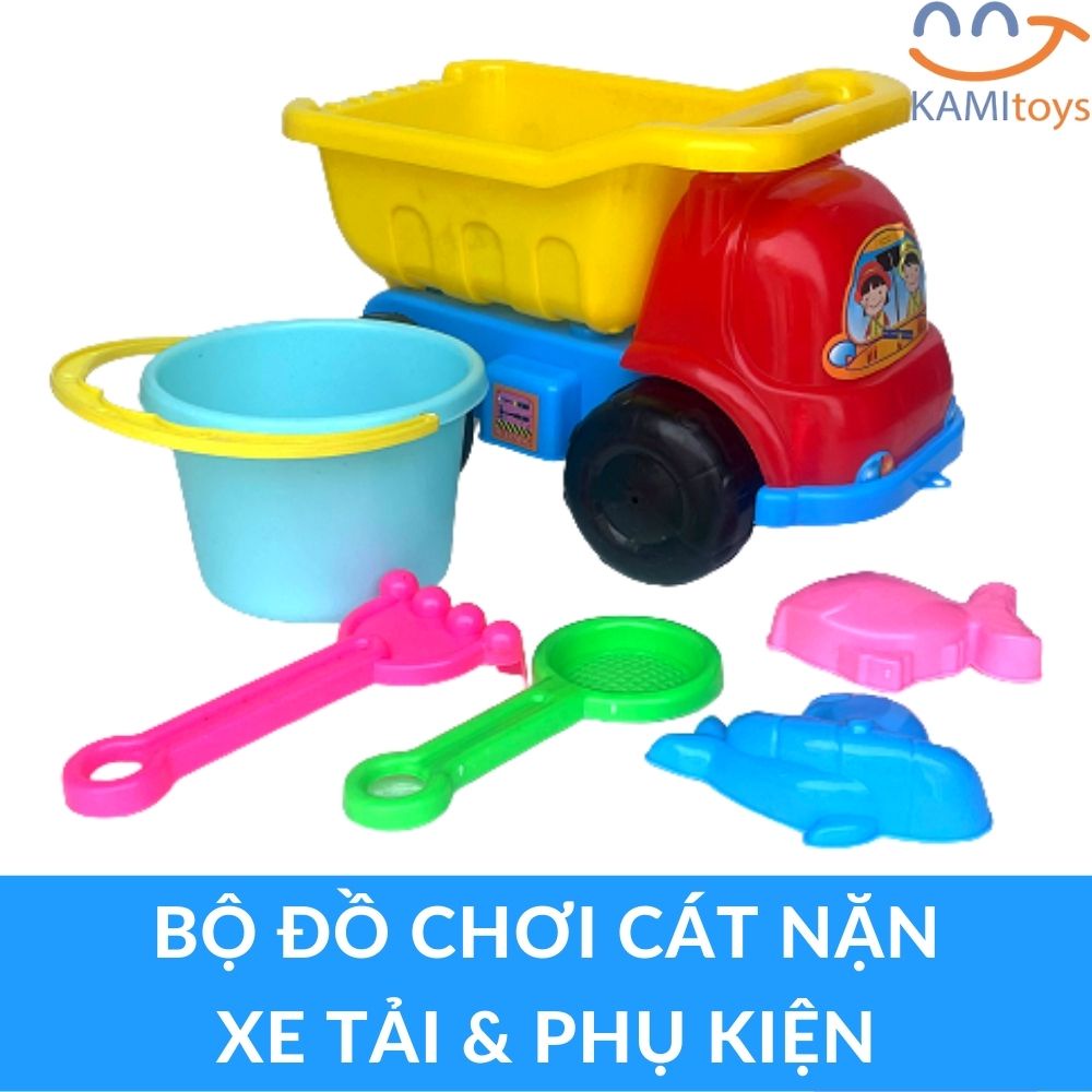 Đồ chơi cát nặn động lực vi sinh cho bé gồm:Xe tải-Thùng chứa-Khuôn nặn chơi trong nhà hoặc đi biển Kami50109