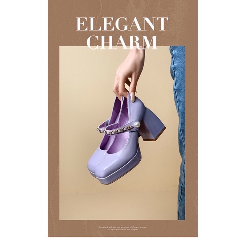 SẴN Tím: 36,37- Giày Cao gót bóng cao cấp đế 9cm phong cách trẻ trung năng động