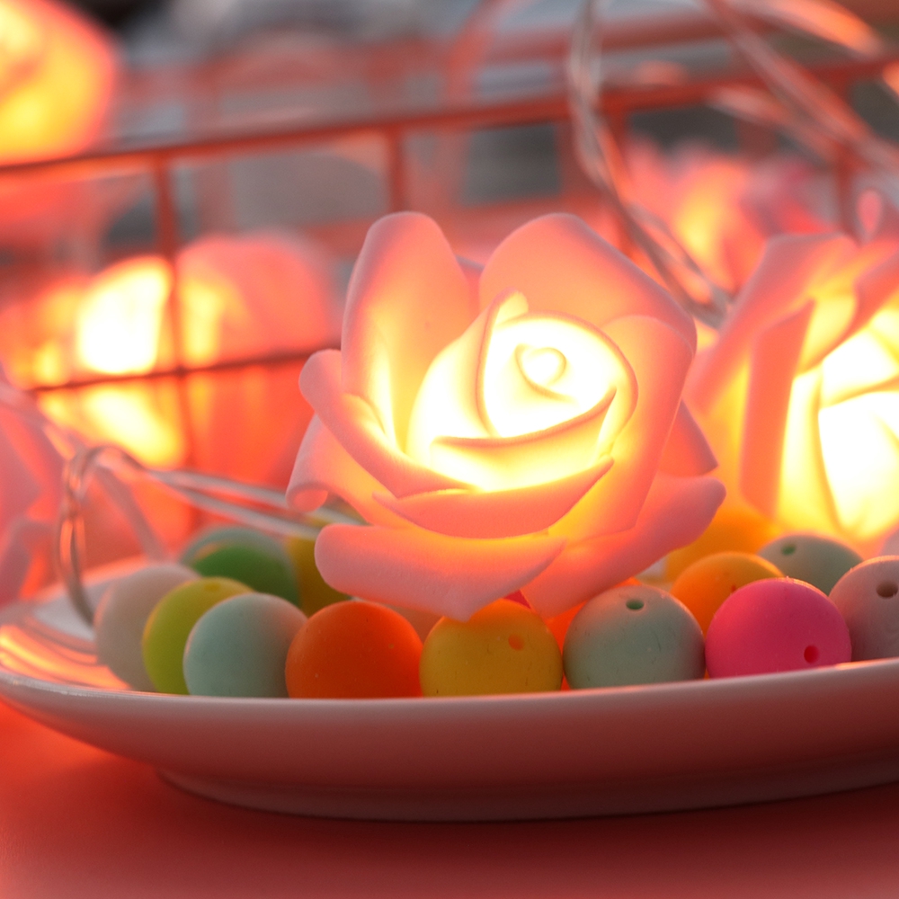 Dây đèn 10/20 bóng hình bông hoa hồng trang trí nhà cửa dịp Valentine/Giáng Sinh/tiệc tùng/đám cưới