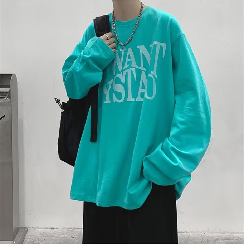 Áo Thun Tay Dài Dáng Rộng In Chữ Phong Cách Hip Hop Đường Phố Hàn Quốc Thời Trang Cho Nam Và Nữ Size M-5XL